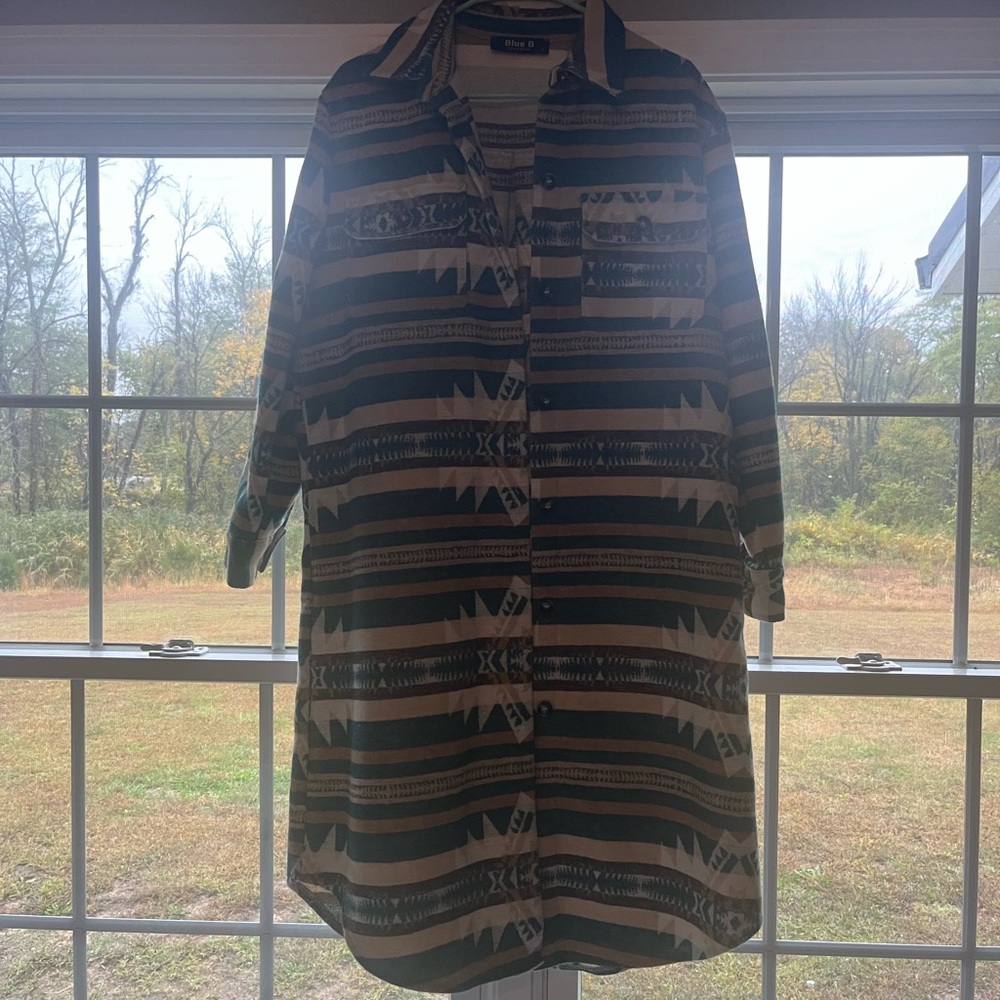Patterned Long Sleeve Shirt Dress